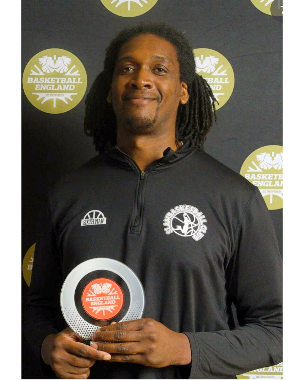 Coach Douaine Anderson with the Basketball England West Midlands Educational of the Year award